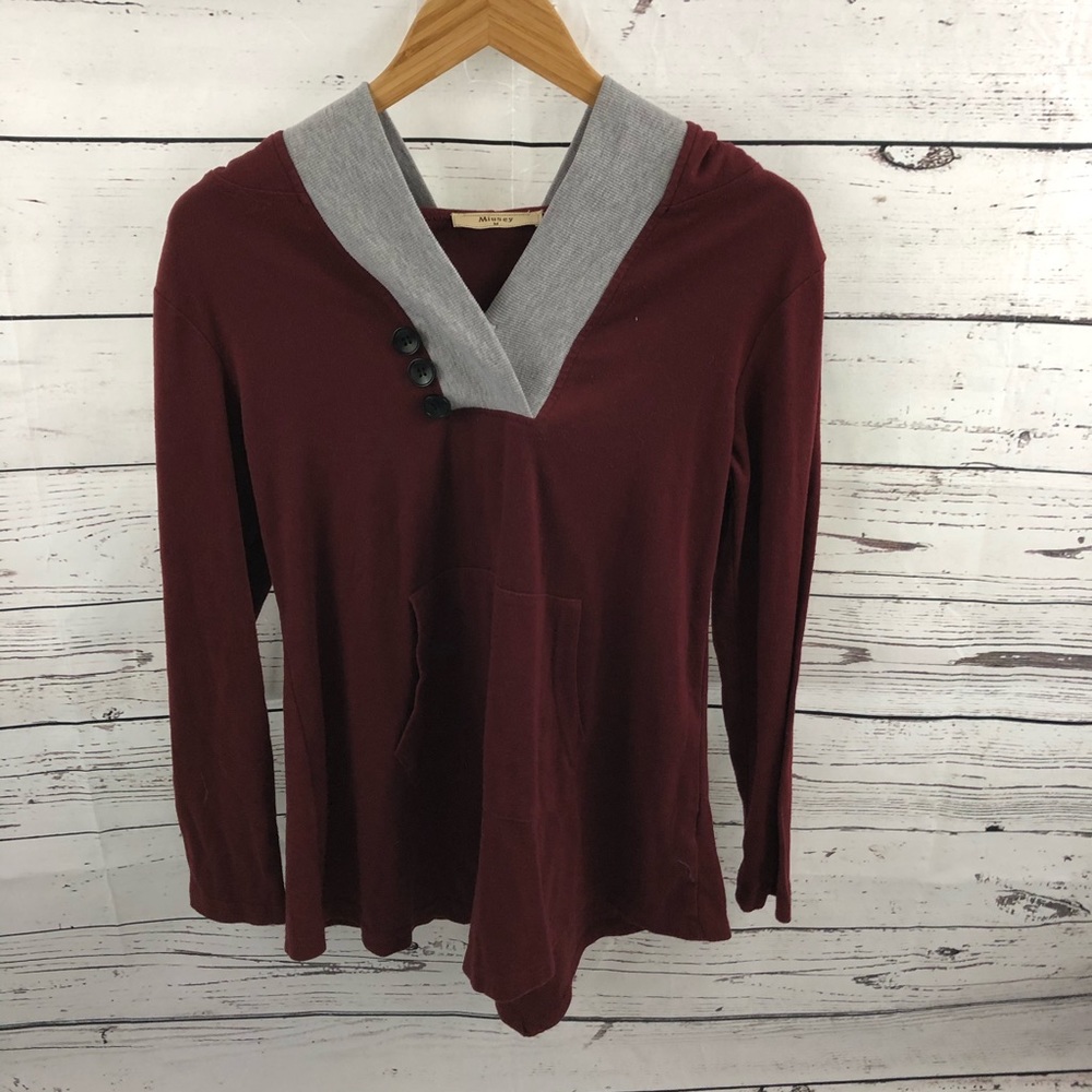 Miusey Maroon Hooded Pullover Top Size Medium
